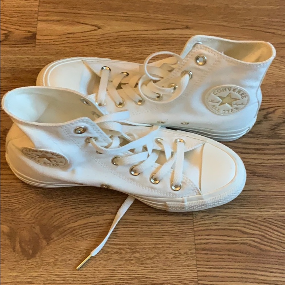 Off white converse with gold accents
